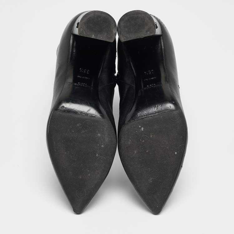 Pre Owned Saint Laurent Black Leather Lou Ankle Boots Size 38.5