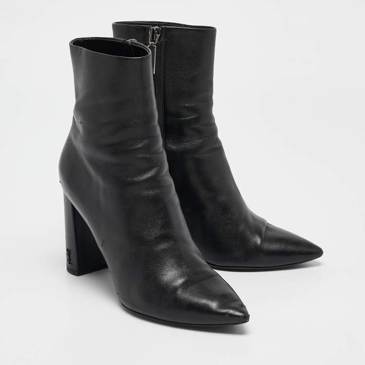Pre Owned Saint Laurent Black Leather Lou Ankle Boots Size 38.5