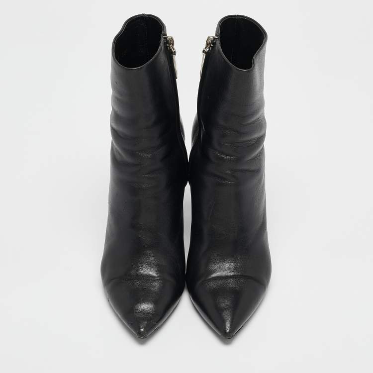 Pre Owned Saint Laurent Black Leather Lou Ankle Boots Size 38.5