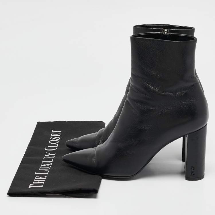 Pre Owned Saint Laurent Black Leather Lou Ankle Boots Size 38.5