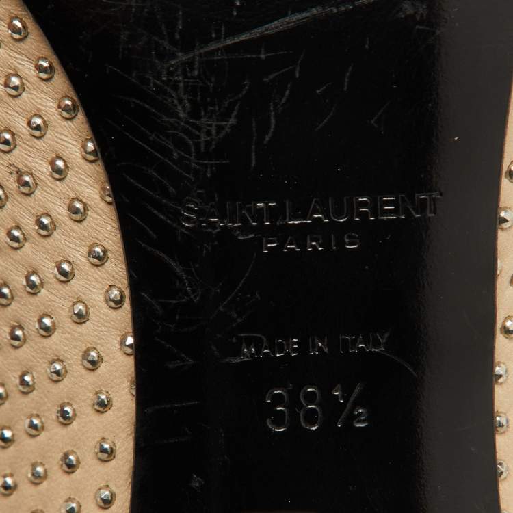 Pre Owned Saint Laurent Beige Leather Studded Pointed Toe Pumps Size 38.5