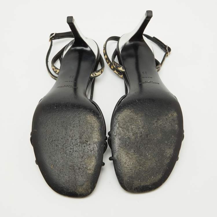 Pre Owned Saint Laurent Black Leather Ankle Strap Sandals Size 39