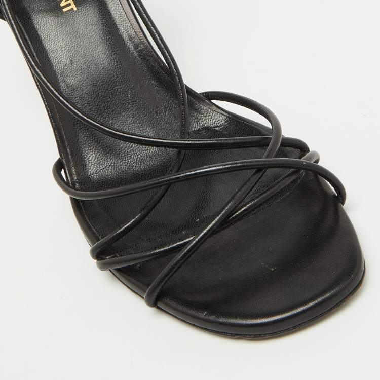 Pre Owned Saint Laurent Black Leather Ankle Strap Sandals Size 39