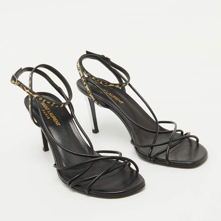 Pre Owned Saint Laurent Black Leather Ankle Strap Sandals Size 39
