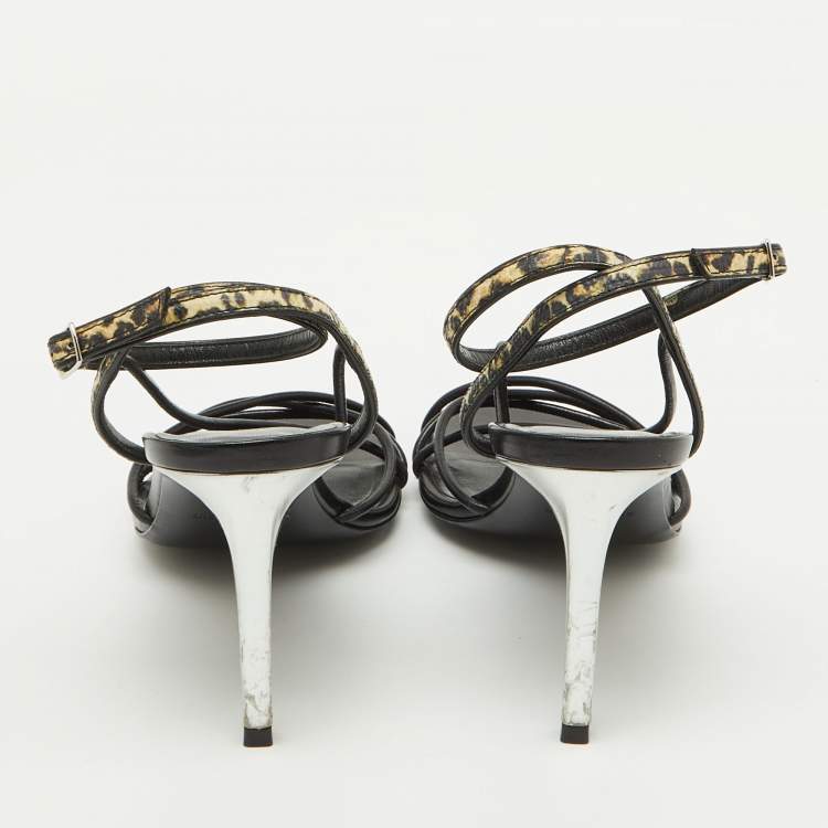 Pre Owned Saint Laurent Black Leather Ankle Strap Sandals Size 39