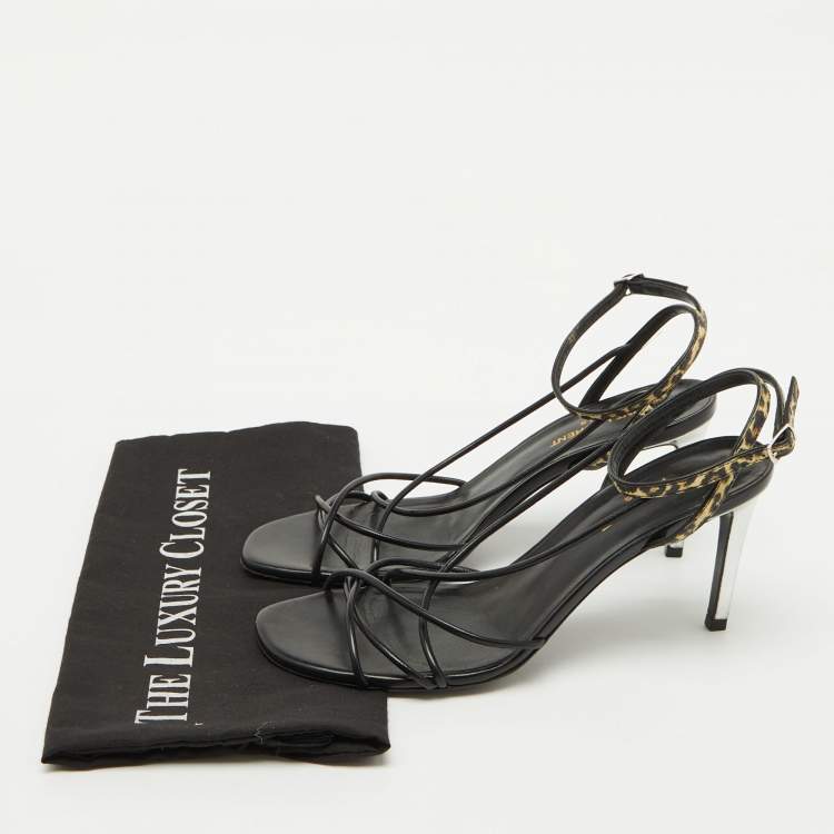 Pre Owned Saint Laurent Black Leather Ankle Strap Sandals Size 39