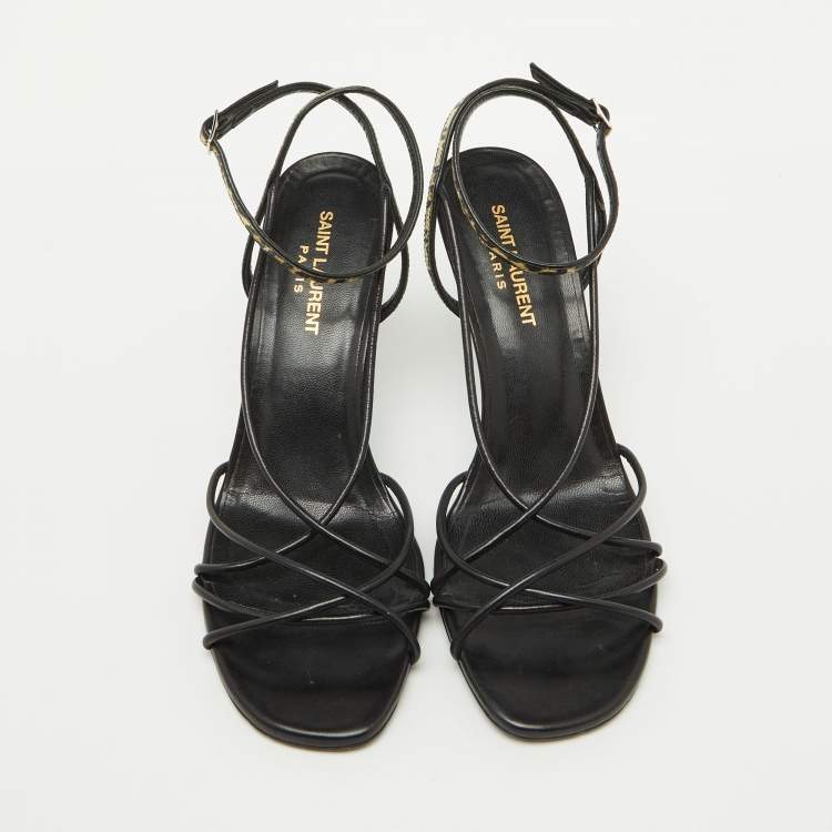 Pre Owned Saint Laurent Black Leather Ankle Strap Sandals Size 39
