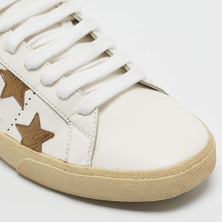 Pre Owned Saint Laurent White/Gold Leather Star Court Classic California Sneakers Size 40