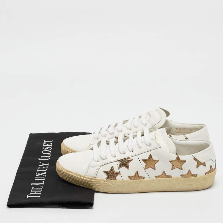 Pre Owned Saint Laurent White/Gold Leather Star Court Classic California Sneakers Size 40