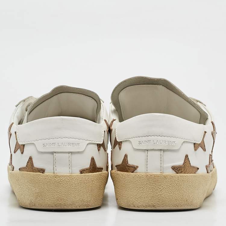 Pre Owned Saint Laurent White/Gold Leather Star Court Classic California Sneakers Size 40