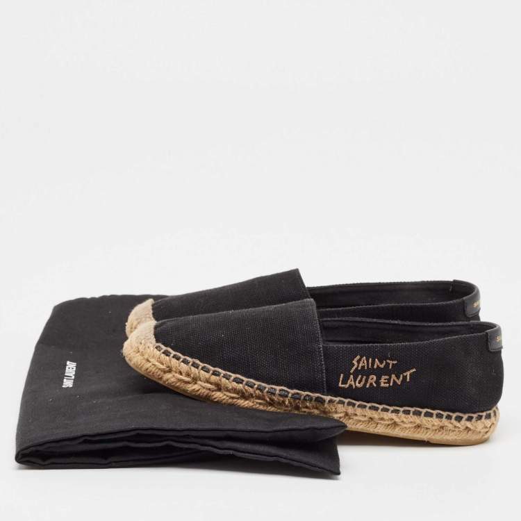 Pre Owned Saint Laurent Black Canvas Embroidered Espadrille Flats Size 36
