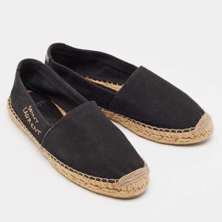 Pre Owned Saint Laurent Black Canvas Embroidered Espadrille Flats Size 36