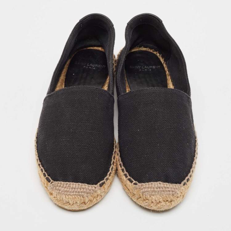 Pre Owned Saint Laurent Black Canvas Embroidered Espadrille Flats Size 36