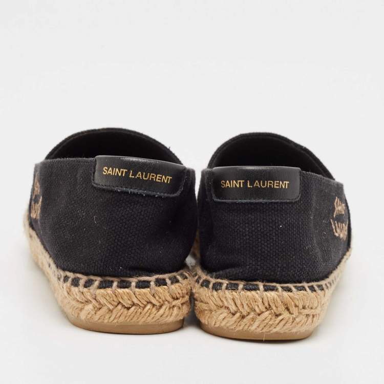 Pre Owned Saint Laurent Black Canvas Embroidered Espadrille Flats Size 36