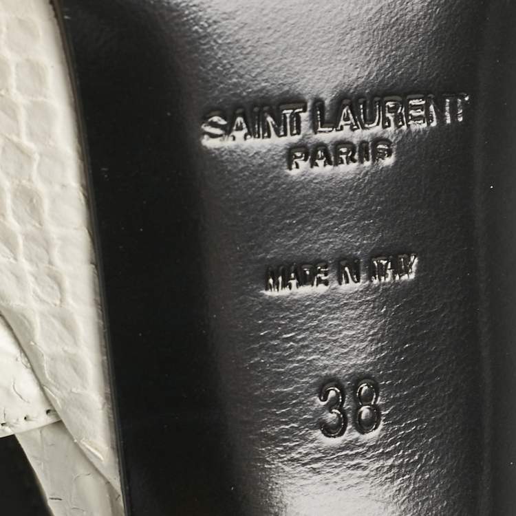 Pre Owned Saint Laurent White Python Embossed Leather Platform T Strap Sandals Size 38
