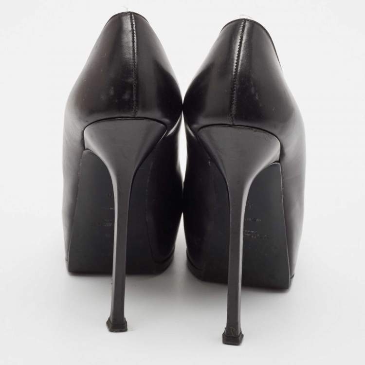 Pre Owned Saint Laurent Black Leather and Patent Leather Tribtoo Platform Pumps Size 40