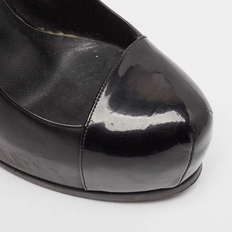 Pre Owned Saint Laurent Black Leather and Patent Leather Tribtoo Platform Pumps Size 40