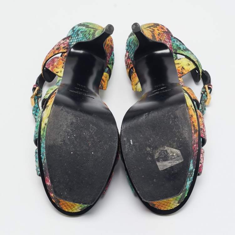 Pre Owned Saint Laurent Multicolor Python Embossed Leather Tribute Sandals Size 39.5