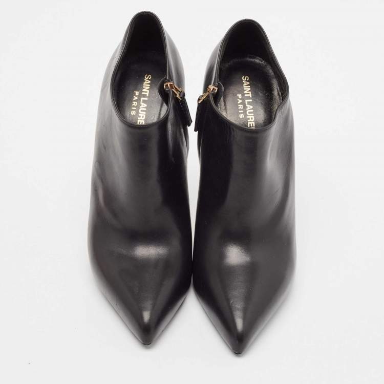 Pre Owned Saint Laurent Black Leather Pointed Toe Ankle Length Boots Size 40