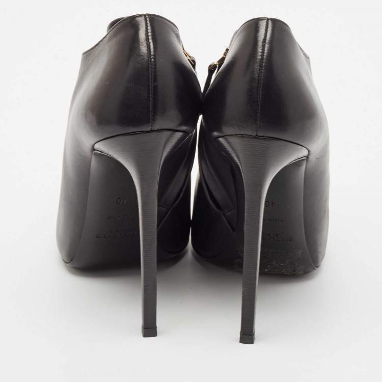 Pre Owned Saint Laurent Black Leather Pointed Toe Ankle Length Boots Size 40