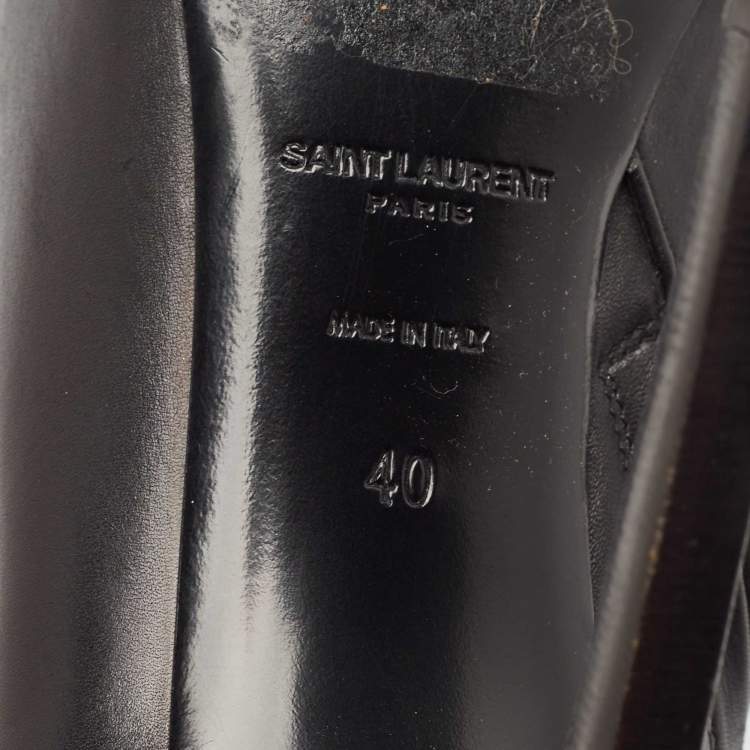 Pre Owned Saint Laurent Black Leather Pointed Toe Ankle Length Boots Size 40