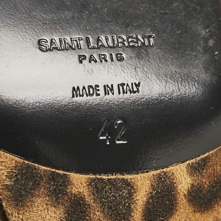 Pre Owned Saint Laurent Brown Leopard Print Suede Ankle Strap Sandals Size 42