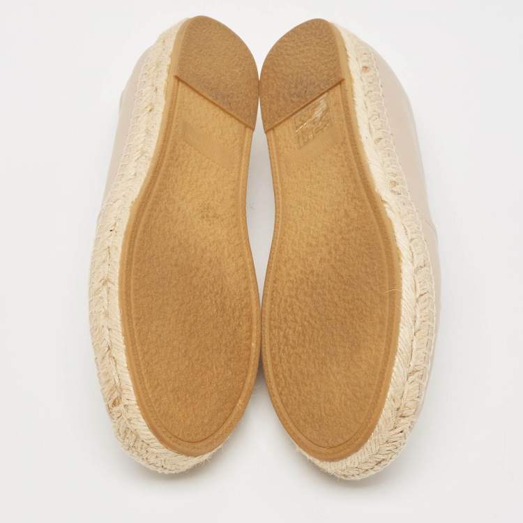Pre Owned Saint Laurent Beige Leather Cassandre Espadrille Flats Size 35.5