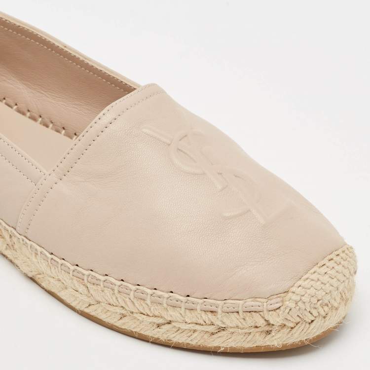Pre Owned Saint Laurent Beige Leather Cassandre Espadrille Flats Size 35.5