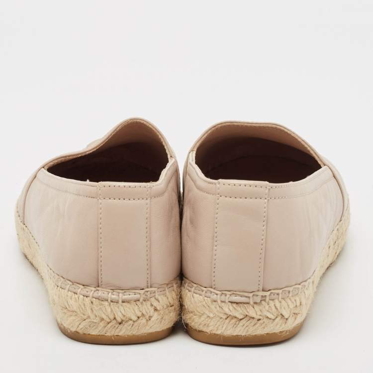 Pre Owned Saint Laurent Beige Leather Cassandre Espadrille Flats Size 35.5
