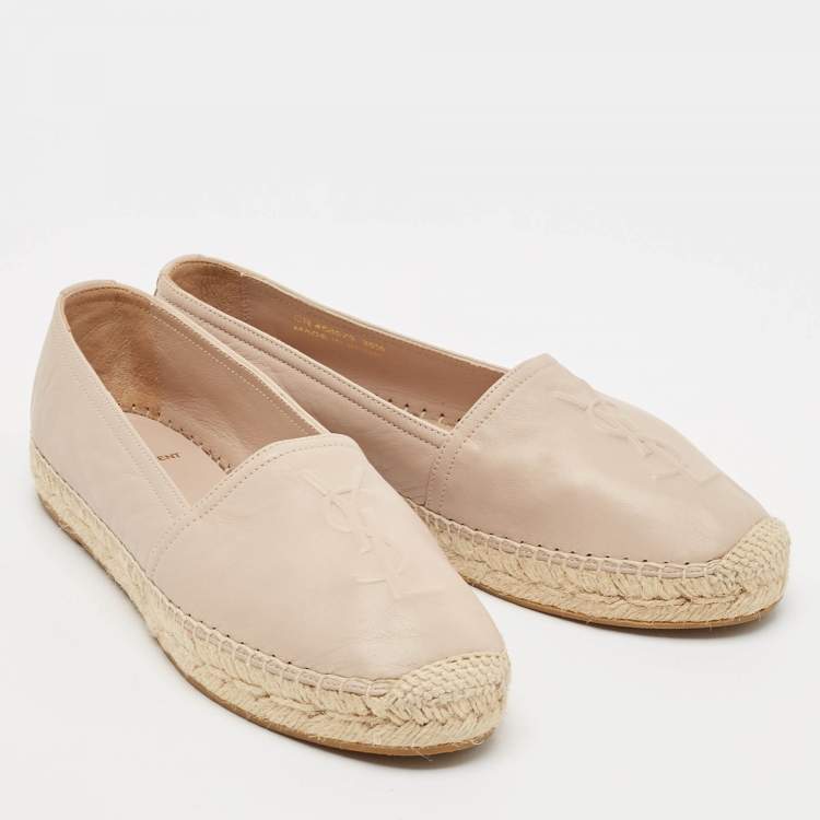 Pre Owned Saint Laurent Beige Leather Cassandre Espadrille Flats Size 35.5