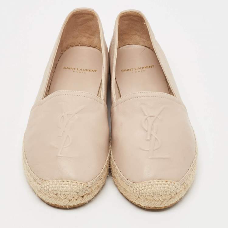 Pre Owned Saint Laurent Beige Leather Cassandre Espadrille Flats Size 35.5