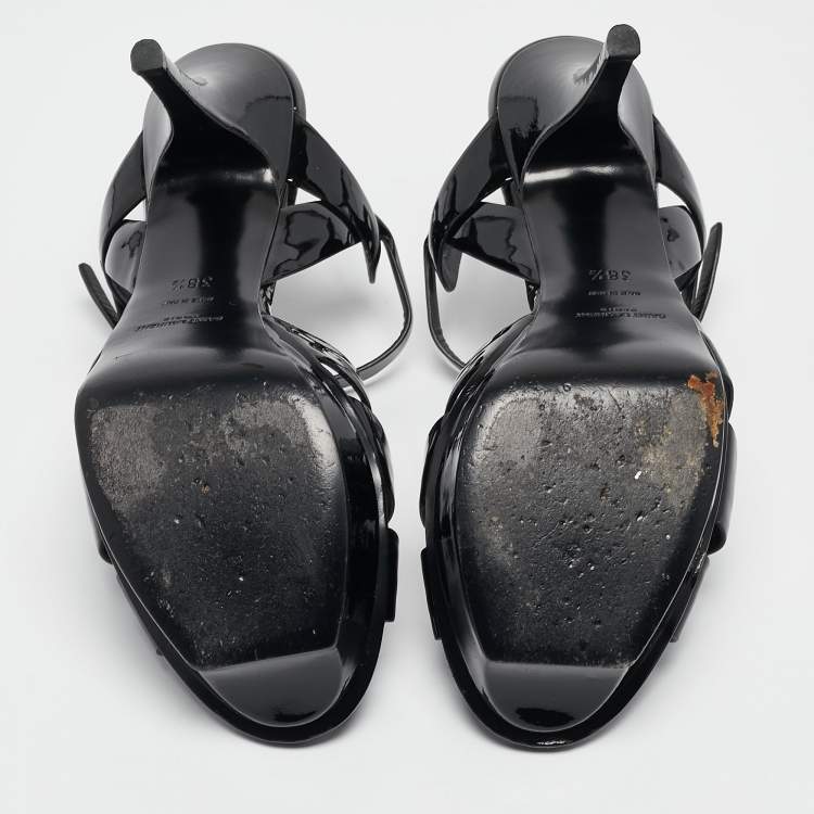 Pre Owned Saint Laurent Black Patent Leather Tribute Platform Sandals Size 38.5