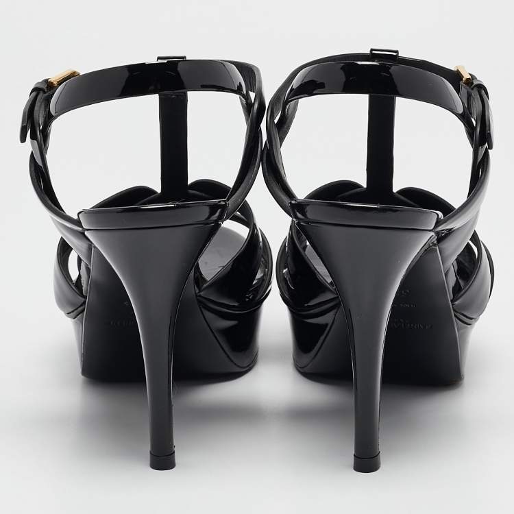 Pre Owned Saint Laurent Black Patent Leather Tribute Platform Sandals Size 38.5