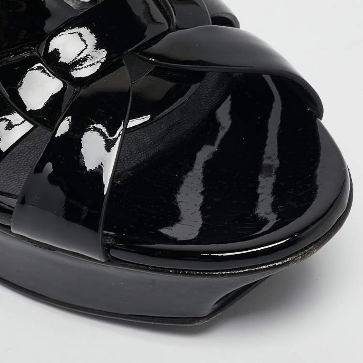 Pre Owned Saint Laurent Black Patent Leather Tribute Platform Sandals Size 38.5