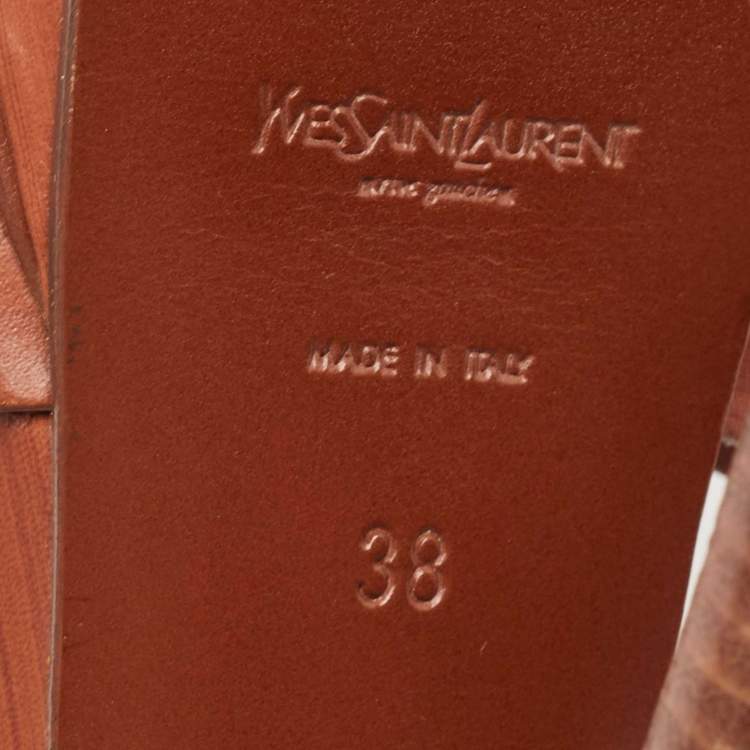 Pre Owned Saint Laurent Brown Leather Tribute Platform Ankle Strap Sandals Size 38