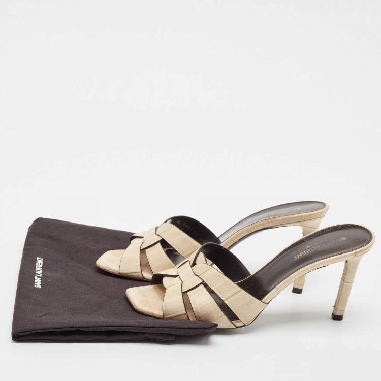 Pre Owned Saint Laurent Cream Eel Leather Tribute Slide Sandals Size 40