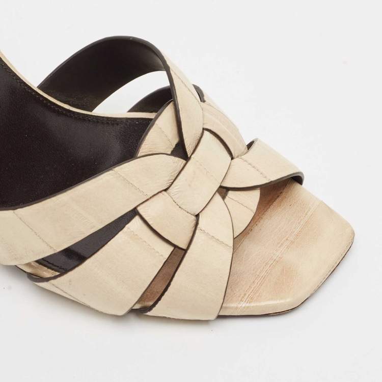 Pre Owned Saint Laurent Cream Eel Leather Tribute Slide Sandals Size 40