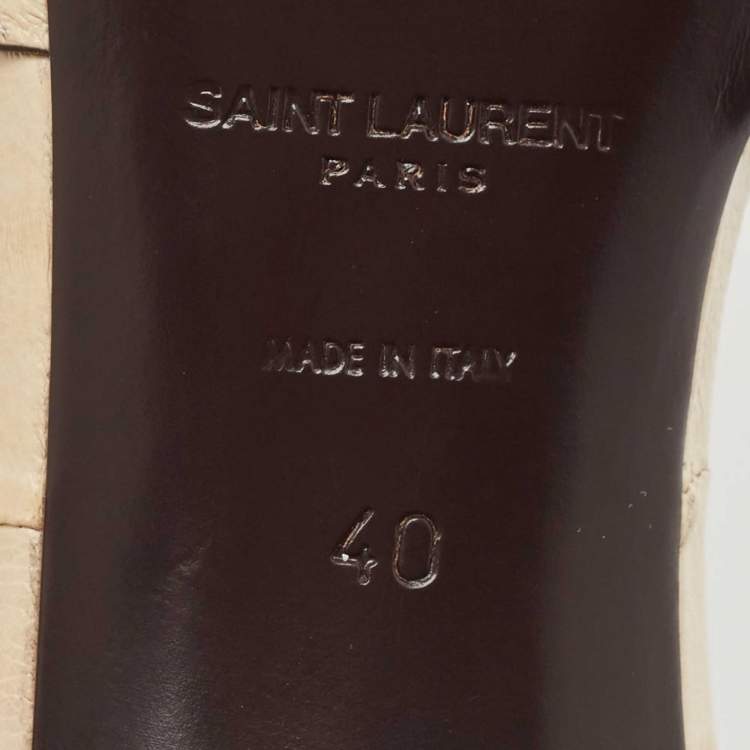 Pre Owned Saint Laurent Cream Eel Leather Tribute Slide Sandals Size 40
