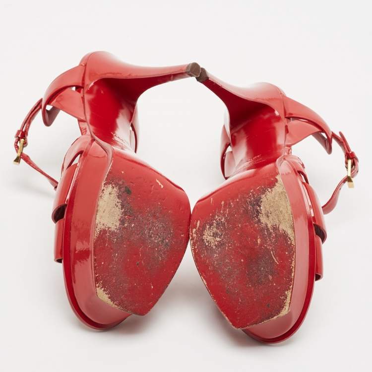 مملوكة مسبقًا Saint Laurent Red Leather Tribute Platform Sandals Size 39.5