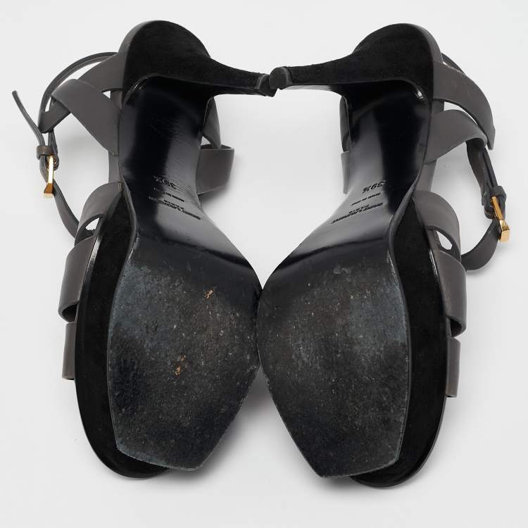Pre Owned Saint Laurent Grey Leather Tribute Sandals Size 39.5