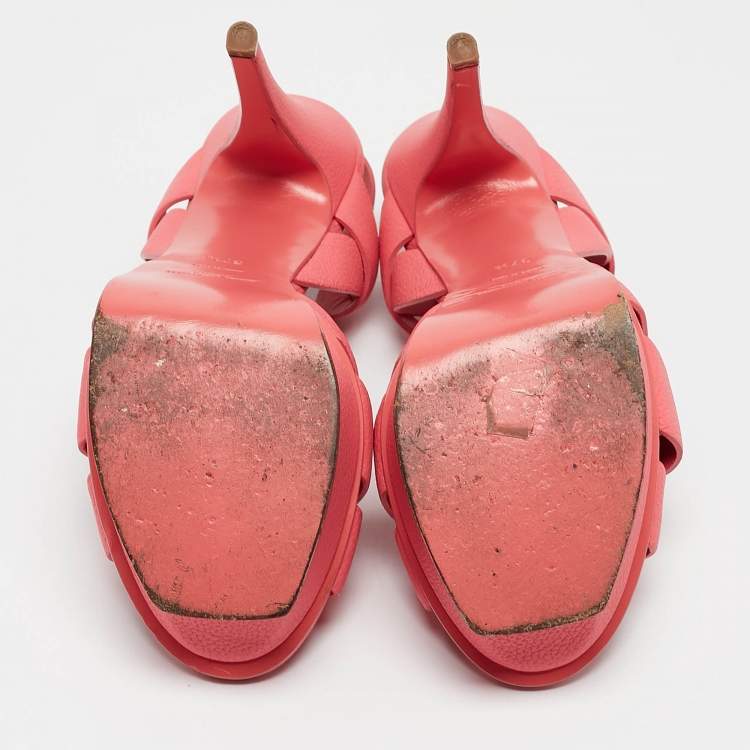 Pre Owned Saint Laurent Pink Leather Tribute Sandals Size 37.5