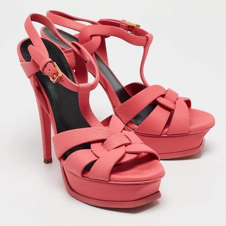 Pre Owned Saint Laurent Pink Leather Tribute Sandals Size 37.5