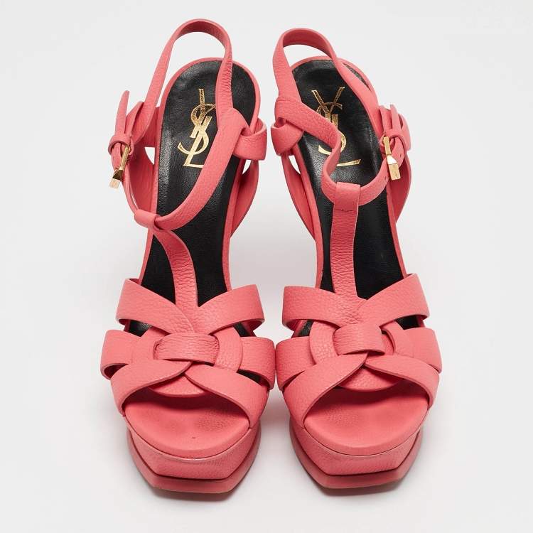 Pre Owned Saint Laurent Pink Leather Tribute Sandals Size 37.5