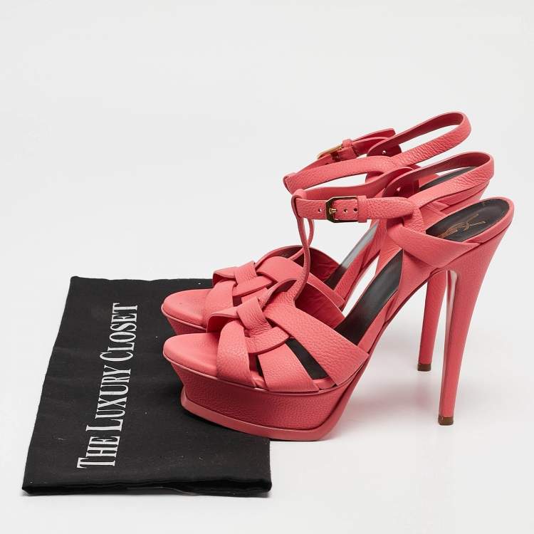 Pre Owned Saint Laurent Pink Leather Tribute Sandals Size 37.5