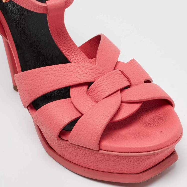 Pre Owned Saint Laurent Pink Leather Tribute Sandals Size 37.5