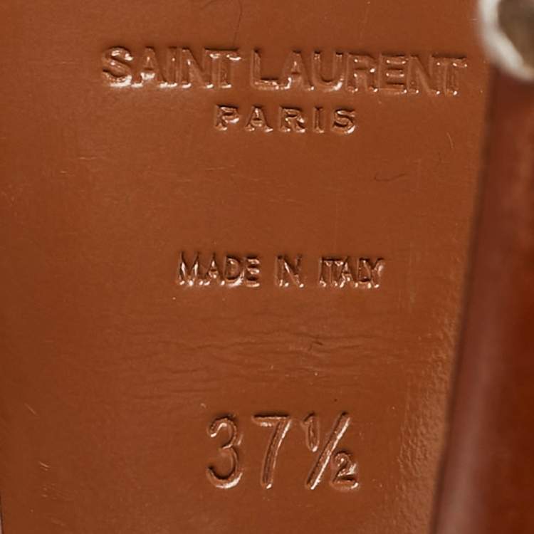 Pre Owned Saint Laurent Brown Leather Tribute Platform Sandals Size 37.5