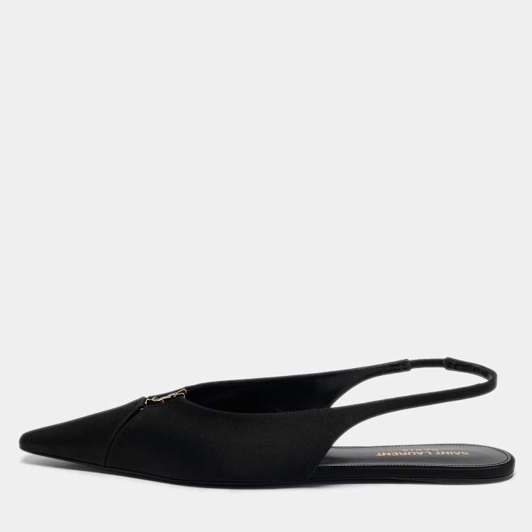 Pre Owned Saint Laurent Black Satin Babylone Slingback Flats Size 38