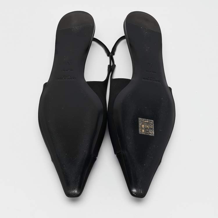 Pre Owned Saint Laurent Black Satin Babylone Slingback Flats Size 38