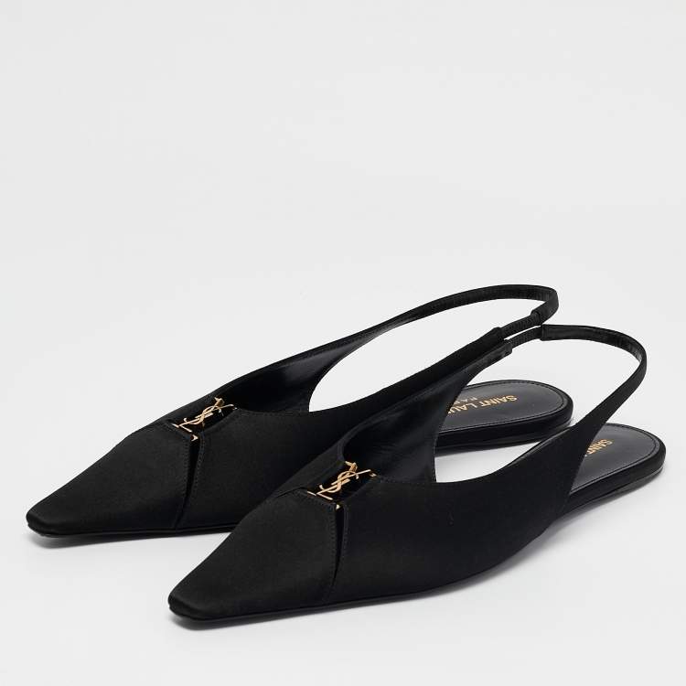 Pre Owned Saint Laurent Black Satin Babylone Slingback Flats Size 38