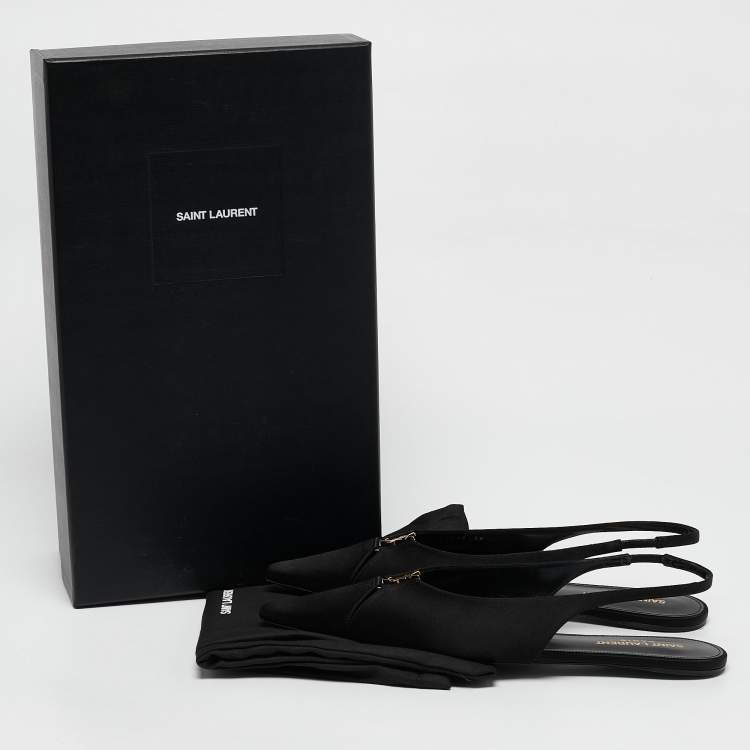 Pre Owned Saint Laurent Black Satin Babylone Slingback Flats Size 38